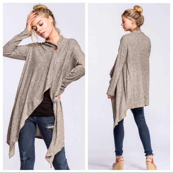 DEADRA-One Button Hacci Knit Wrap Cardigan - Picture 3 of 4